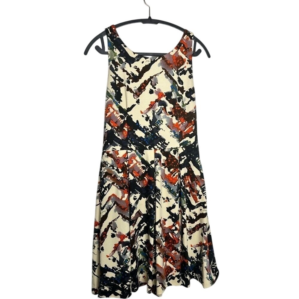 Maeve Anthropologie Abstract Print Fit Flare Dress Multi Color Sleeveless Medium